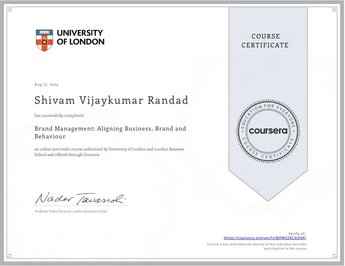 Brand Management · certificate