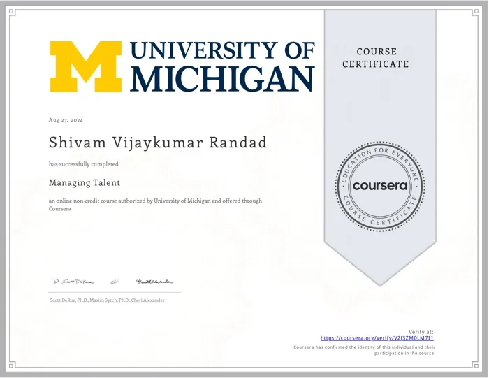 Managing Talent · certificate