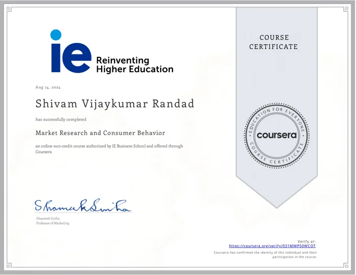 Market Research and Consumer Behavior · certificate