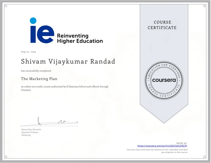 Marketing Plan · certificate