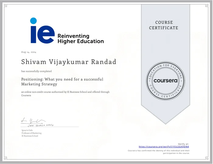 Positioning: What you need for a successful Marketing Strategy · certificate